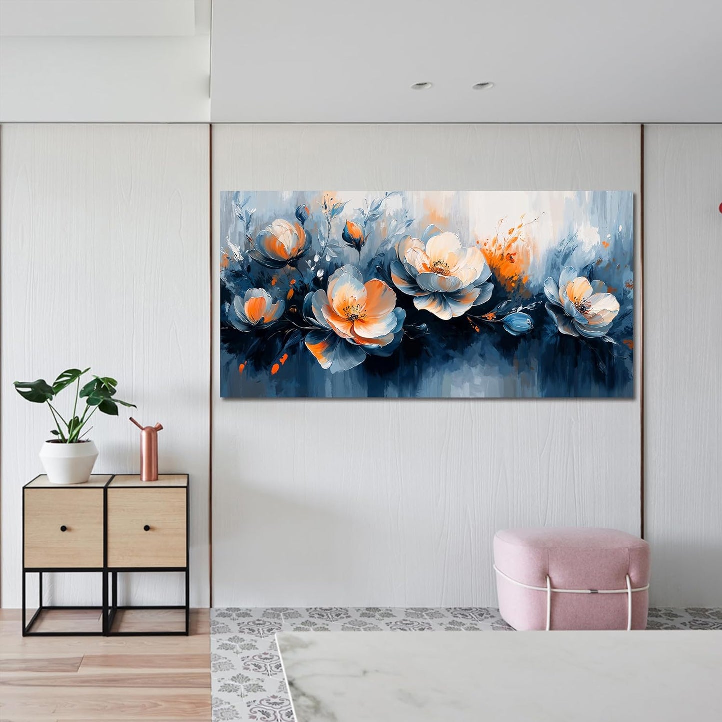 KUPTEU Canvas Wall Art Decor Wall Art Pictures for Living Room Artwork for Walls Large White Flowers Wall Art Prints Canvas Art Wall Decor Vintage Botanical Wall Art Bedroom Home Decor 24" X 48"