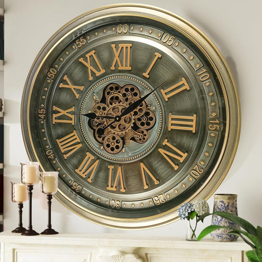 32'' Inch Real Moving Gear Wall Clock Ireland Line (Brass Antique, 32 inches (80 cm))