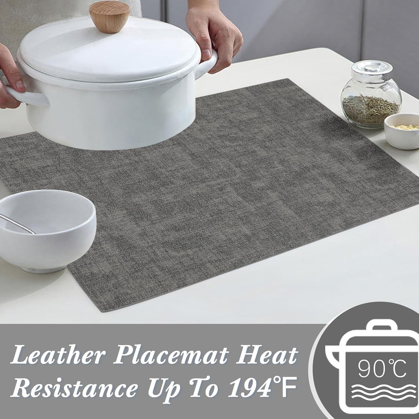 SUEH DESIGN Faux Leather Placemats Set of 6, Wipeable Place Mats Heat Resistant Table Mats Waterproof Dining Table Placemats for Indoor Outdoor Kitchen Dining Table