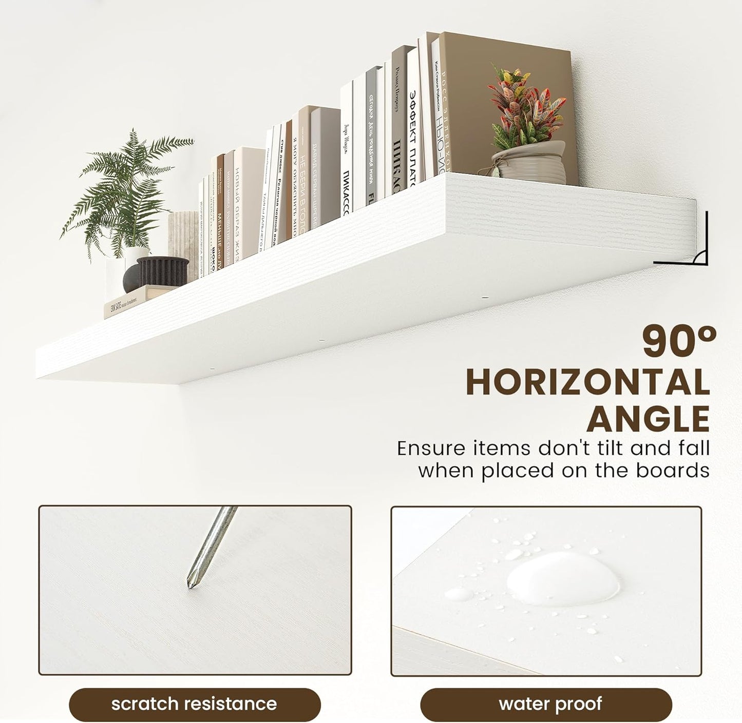 White Floating Shelves for Wall - 72 Inch Wide x 12 Inch Deep Wall Shelves Set of 1 - Rustic White Wood Shelves for Living Room, Bathroom, Laundry Room, Bedroom, Kitchen, Home Office