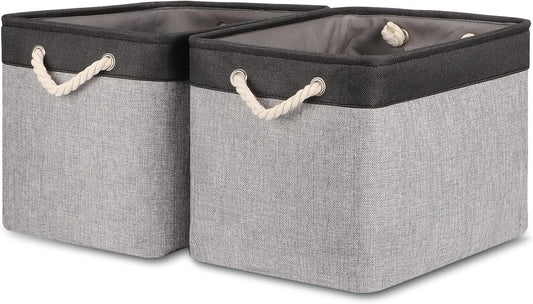Bidtakay Fabric Storage Baskets with Handles [2-Pack] Large Canvas Organizer 16" X 11.8" X 11.8" Foldable Tall Baskets Rectangular Gift Basket Decorative Storage Bins for Closet, Home(Black&Grey)