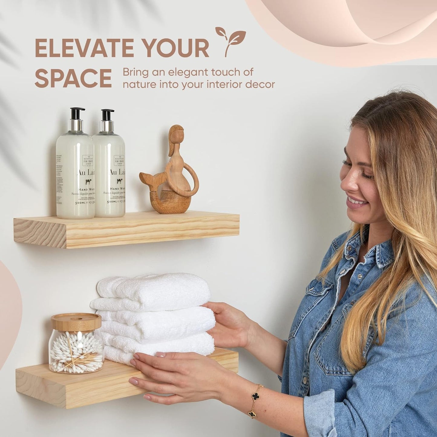 Homeforia Wood Floating Shelf 12 inch, High End Solid Natural Wood 12inch Floating Shelves for Wall Mounted, Unfinished Small Wooden Floating Shelves, Heavy Duty Bracket, 12 X 6.5 X 1.75 in, Set of 4