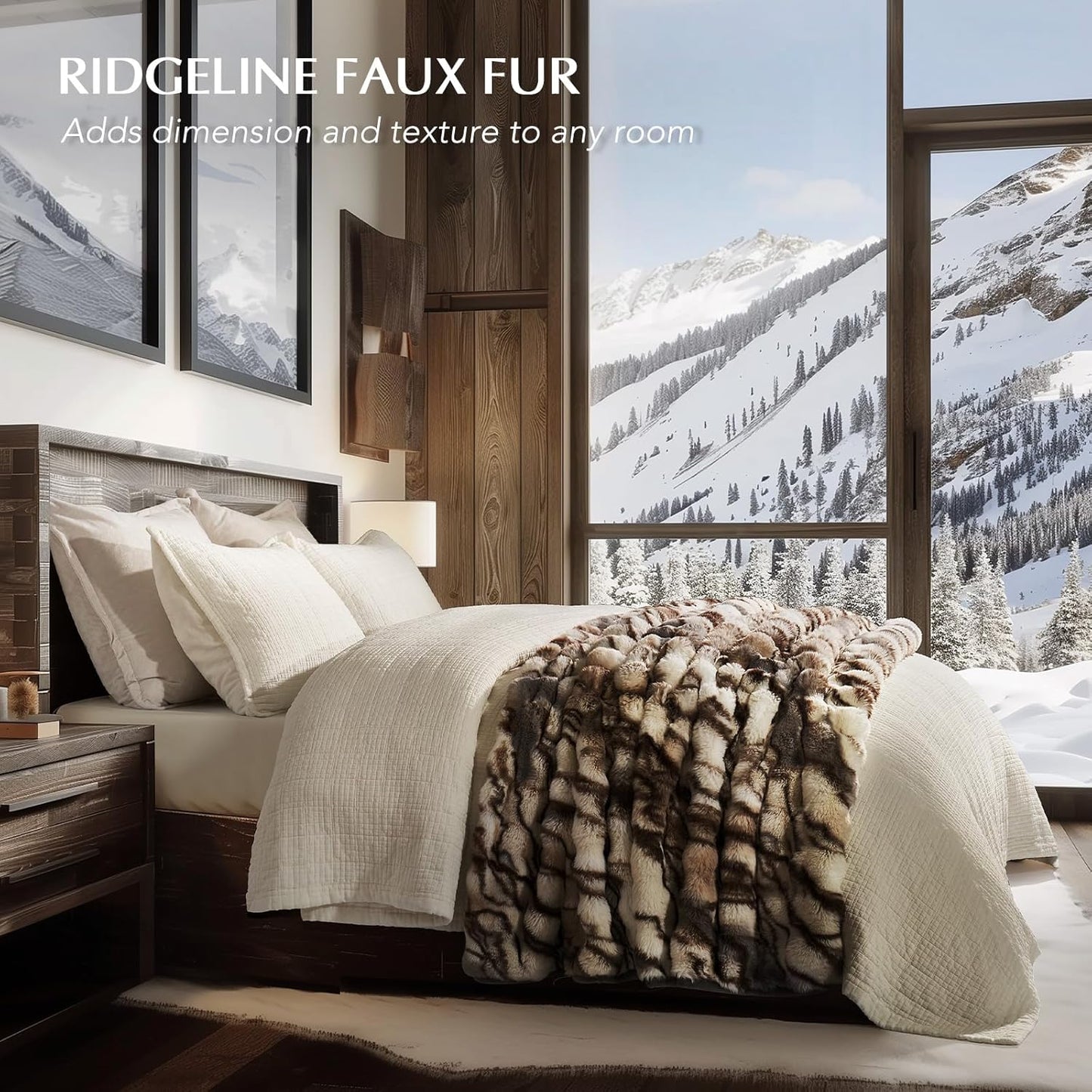 EVERGRACE Ultra Soft Luxury Fluffy Ridgeline Faux Rabbit Fur Throw Blanket, Thick Warm Bubble Throw for Bed, Cozy Plush Reversible Blankets for Couch, Chair, Sofa, Beige & Gray, 50x60 Inches, 870 GSM