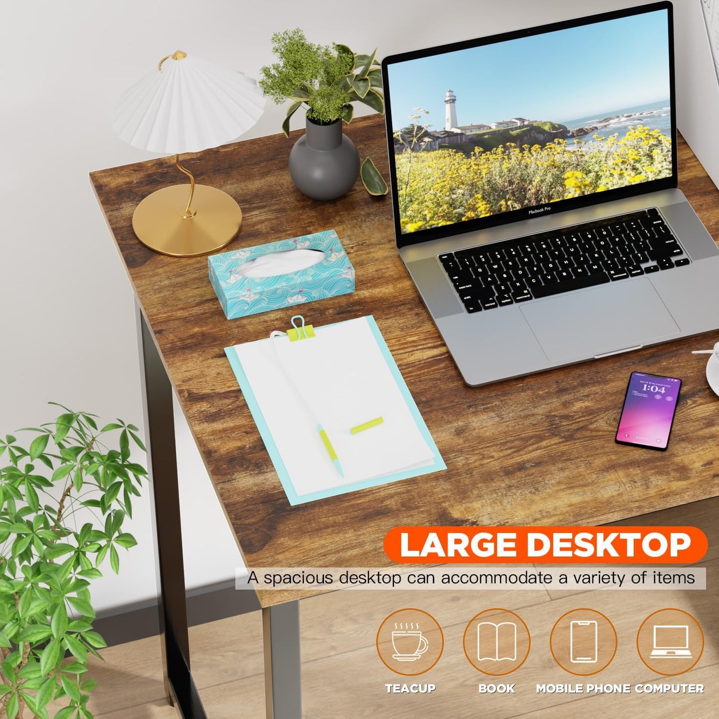 PayLessHere | 32 Inch Computer Desk | Brown | Office Desk with Metal Frame, Adjustable Feet | Water-Resistant, Scratchproof Surface | Sturdy Writing Table for Home Office or Study | Pack of 2