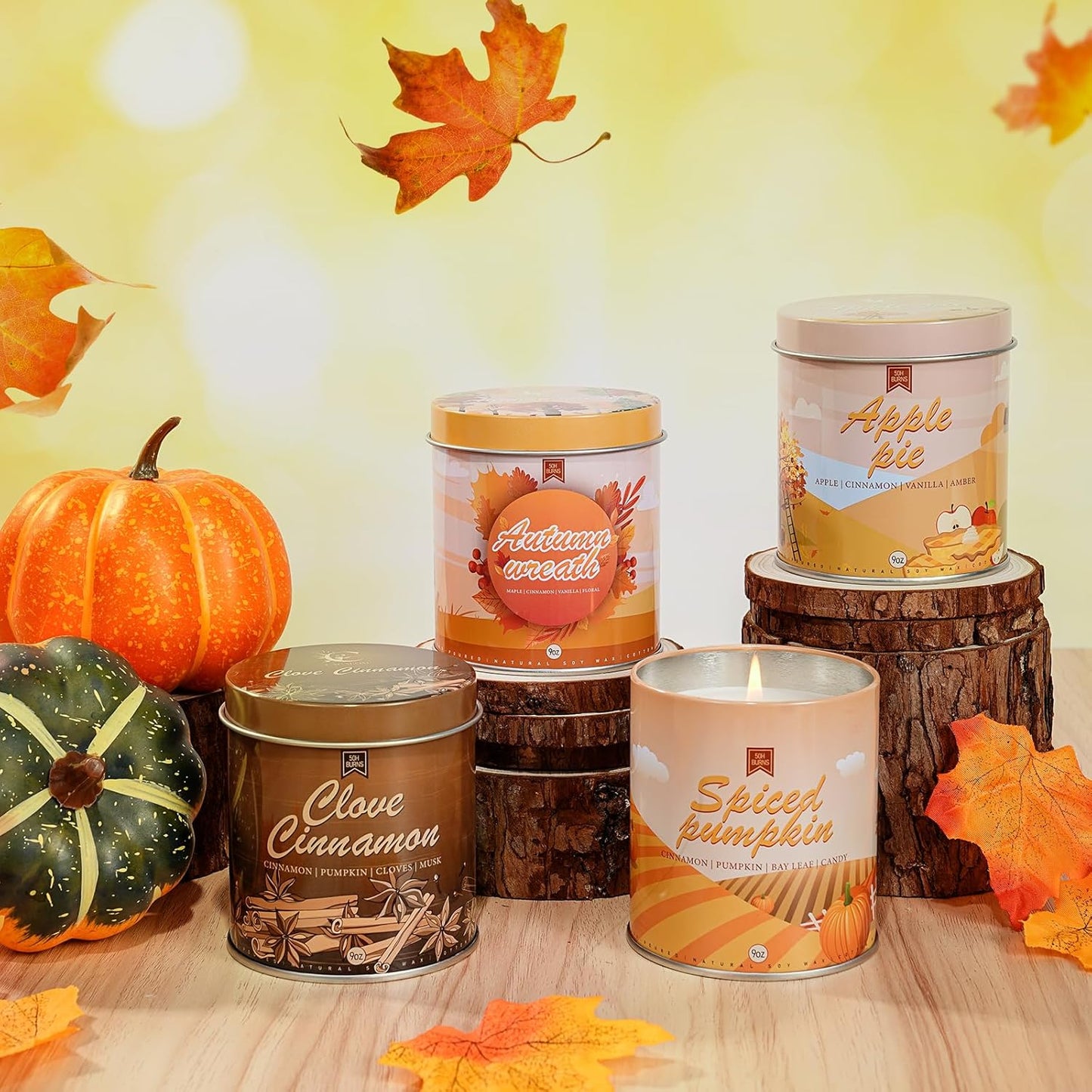 Autumn Wreath Fall Candles for Home Scented Natural Soy Wax Non Toxic Birthday Candles Scented Candle 40 Hours Bruning 9oz Aromatherapy Candle Gifts for Women Halloween Birthday Thanksgiving