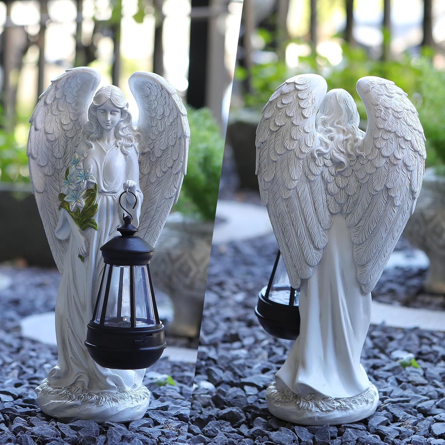 Solar Angel Outdoor Garden Decor Statues – 13.2 inches Solar Outdoor Sculptures for Outside Yard Art Patio Balcony Front Lawn Ornaments Gifts for Mom Grandma Women