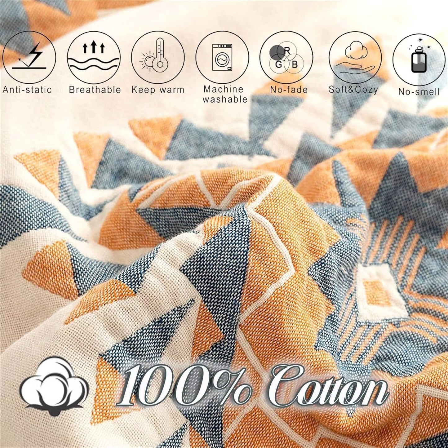 100% Cotton Throw Blankets for Couch Bed Chair Sofa,Cotton Quilt Throw Woven Boho Bed Blankets,Versatile Knit Woven Super Soft Decorative Blanket for Women,80''Wx 90''L