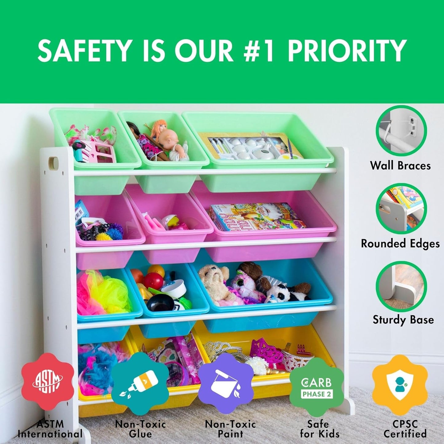 Humble Crew Kids' Toy Storage Organizer, White/Pastel (WO560P)