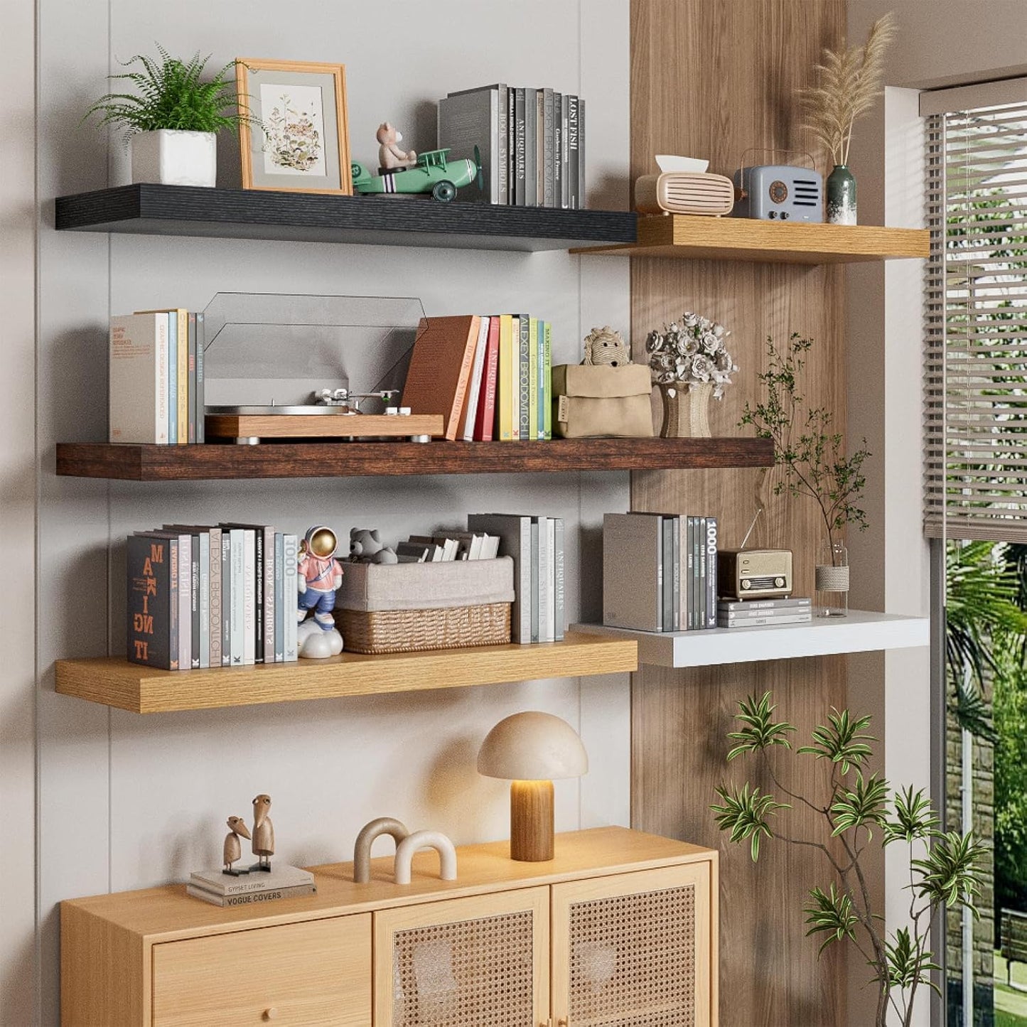 Heimlove 36 Inch Long Floating Shelf for Wall, 12" Deep White Floating Shelves Wall Shelves for Bedroom Living Room Bedroom, Wall Mounted Shelves for Storage Book Decor, Set of 2