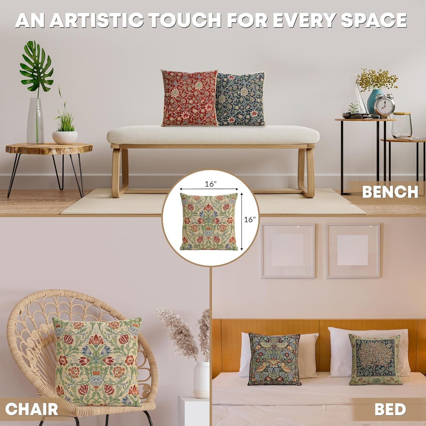 Charlotte Home Furnishings Throw Pillow Covers 16x16 in, Single Stem Decorative Couch Pillow Cover, Boho Decor European Tapestry Cushion Cases, Living Room Cozy Home Decor, Jacquard Woven Soft Cotton