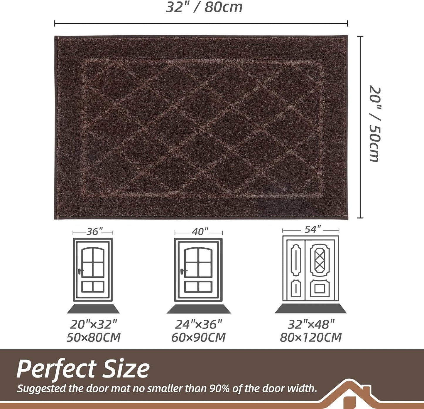 BEQHAUSE Dirt Trapper Door Mat 20" x 32", Doormat Non-Slip Entryway Rugs Washable, Dog Door Mat Stain Resistant and Absorbent Welcome Floor Mat for Front Back Door, Muddy Wet Shoes & Paws, Brown