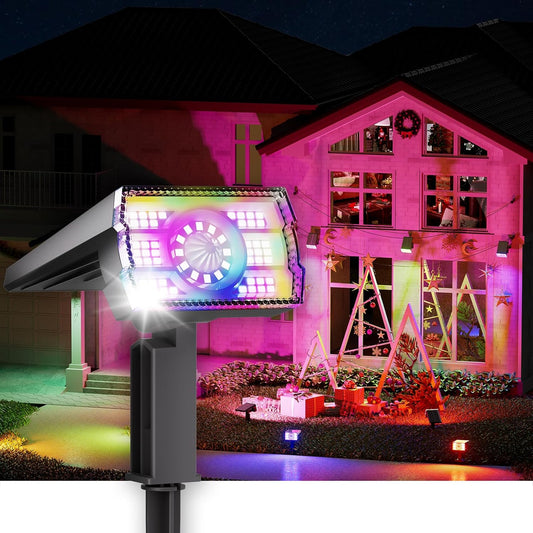 Solar Spot Lights Outdoor 2-Pack Multicolor IP65 Waterproof RGB - 6 Colors, 2 Modes, 105° Adjustable 58 LED Flood Lights, Solar Powered Spotlights for Yard, Garden, House & Landscape Lighting Outside