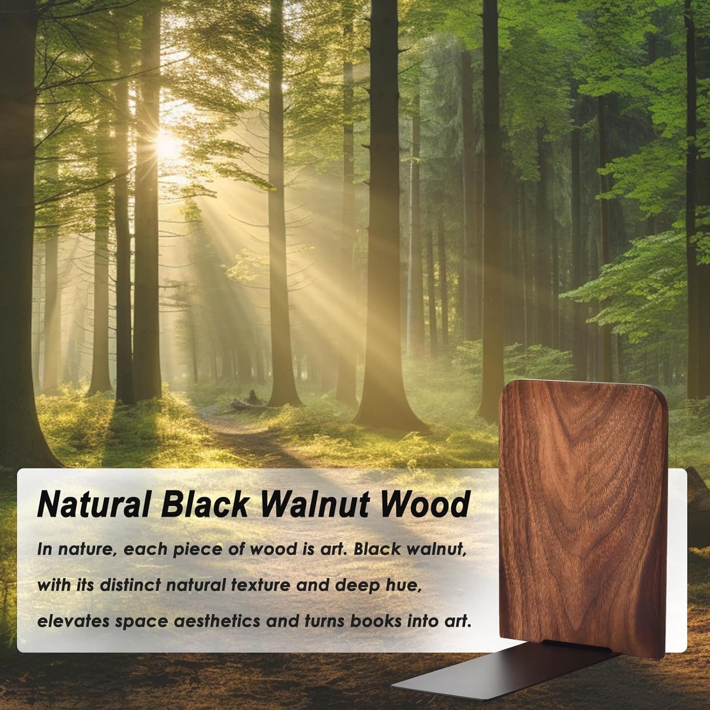 Book Ends, Black Walnut Wooden Bookends for Shelves - Heavy Duty Non-Slip Book Organizers, Upgraded Large Decorative Bookend Holders for Home, Kitchen, Office, Set of 2, Large