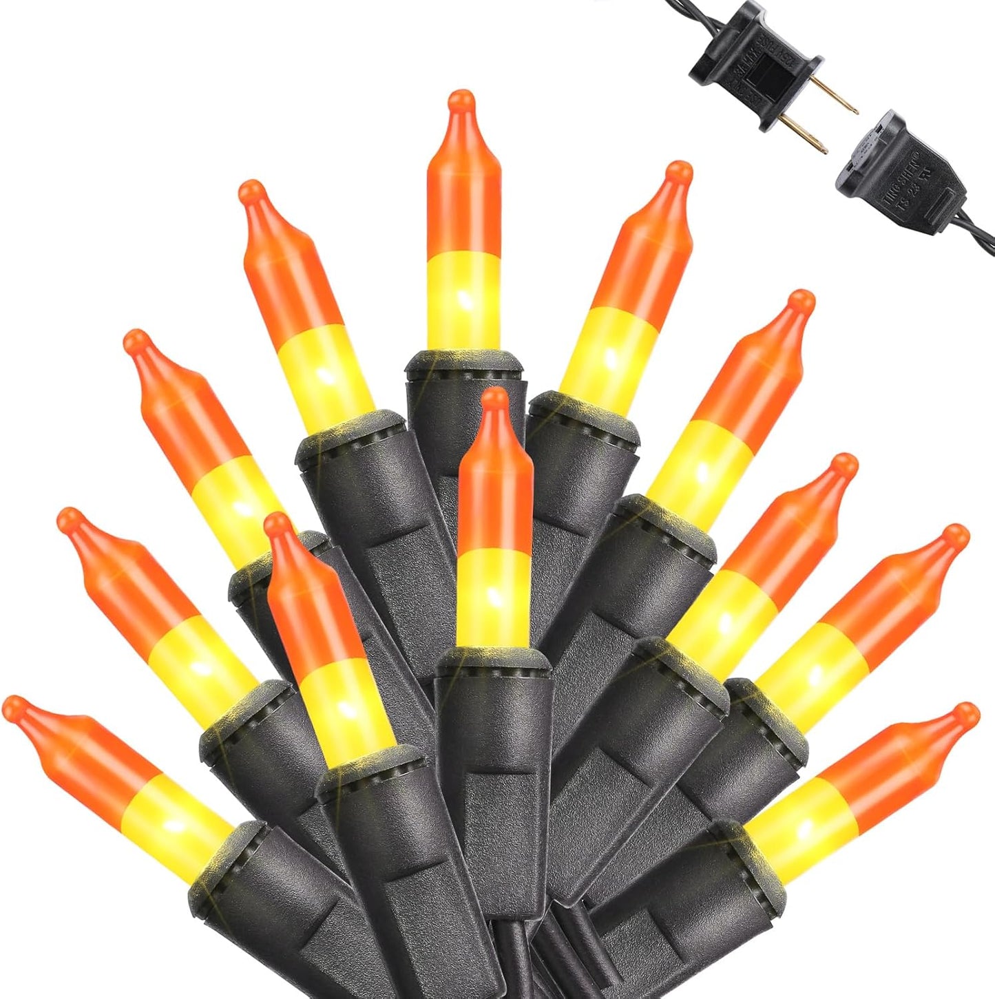 Toodour Candy Corn Halloween Lights, 12.5ft 50 Count Incandescent Halloween String Lights, UL Certified Connectable Mini Bulbs Yellow & Orange Light for Home, Garden, Porch, Party, Yard, Indoor Decor