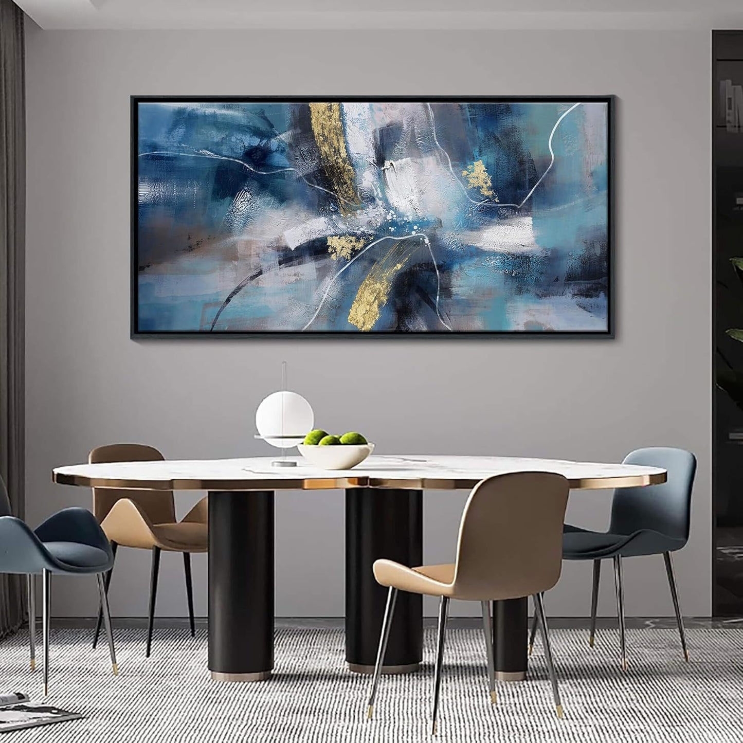 DUNHUANG ART Nordic Luxury Abstract Gold Canvas Wall Art - Modern Graffiti Design for Living Room, Bedroom, Office - Framed, Ready to Hang 24"x48"