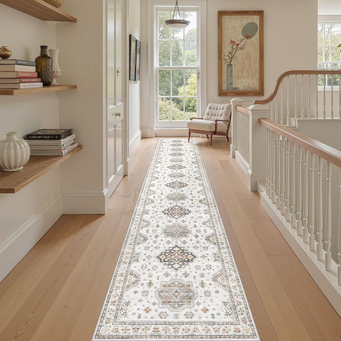 Washable 2.6x14 Runner Rug - Area Rugs Neutral Vintage Distressed Floral Farmhouse Boho Large Soft Floor Rug Indoor Carpet for Hallway Entryway Home - Blue Brown