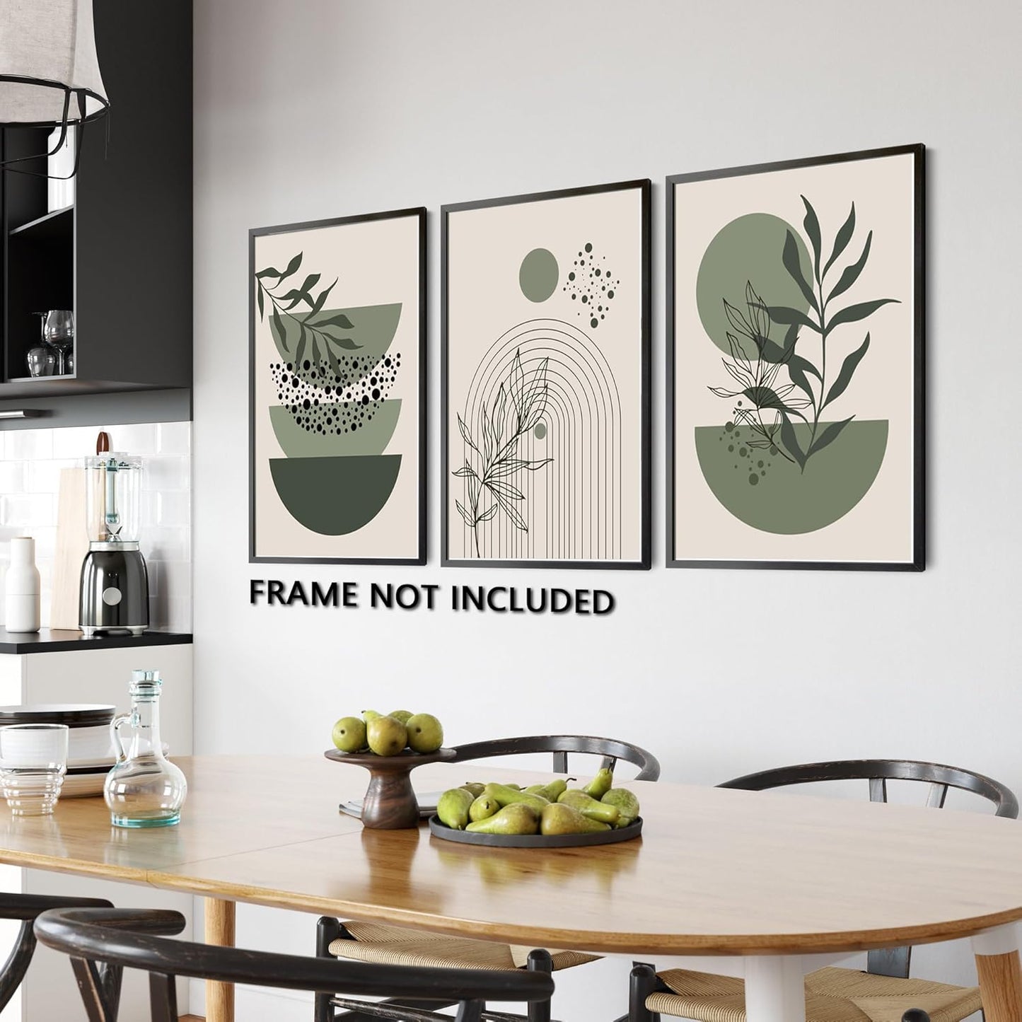 Sage Green Boho Wall Art Set of 3 Abstract Minimalist Geometric Line Poster Green Botanical Leaf Canvas Prints Modern Artwork Painting Decor for Living Room Bedroom Office 12x16 in Unframed
