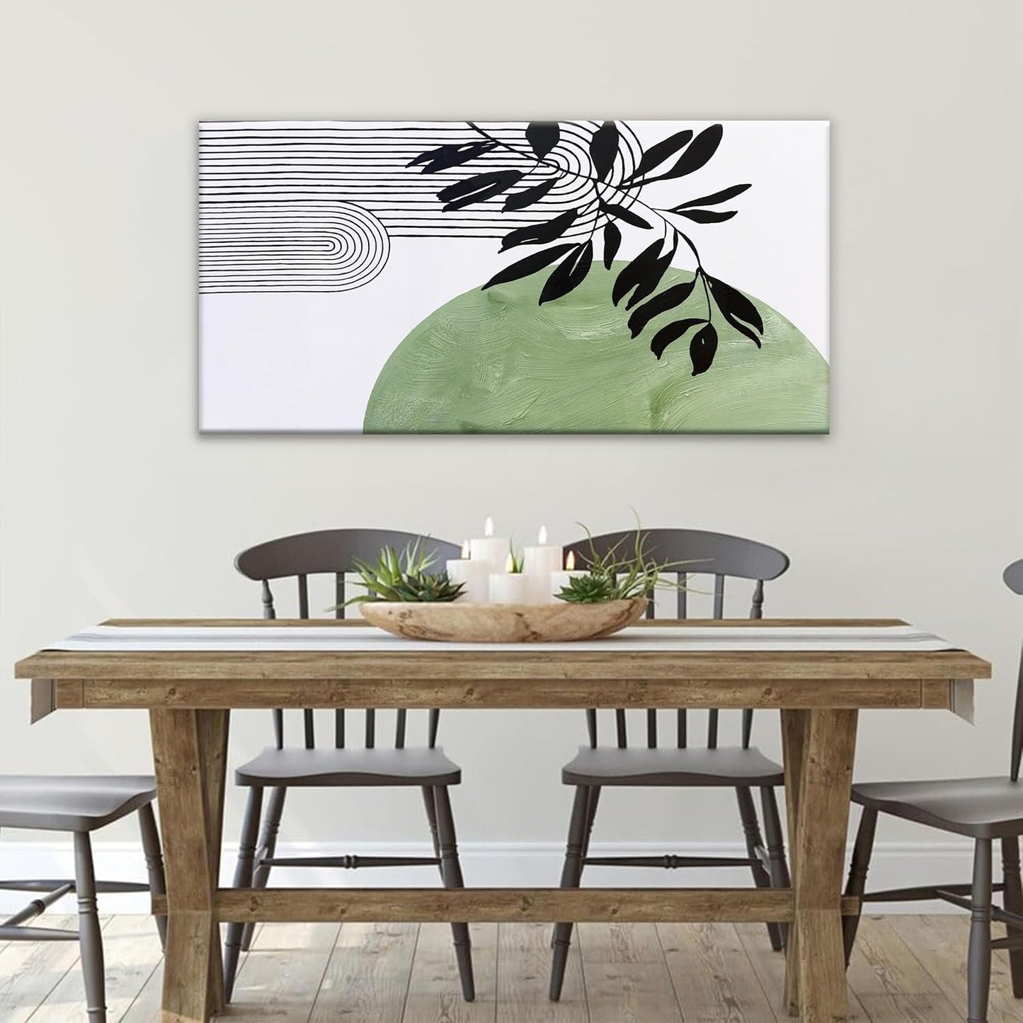 TAIJXAGSG Canvas Art Wall Decor Boho Green Wall Art For Living Room Modern Century Canvas Prints Paintings Pictures Botanical Bohemain Wall Art For Hotel Home Wall Artwork 24x48 Inch