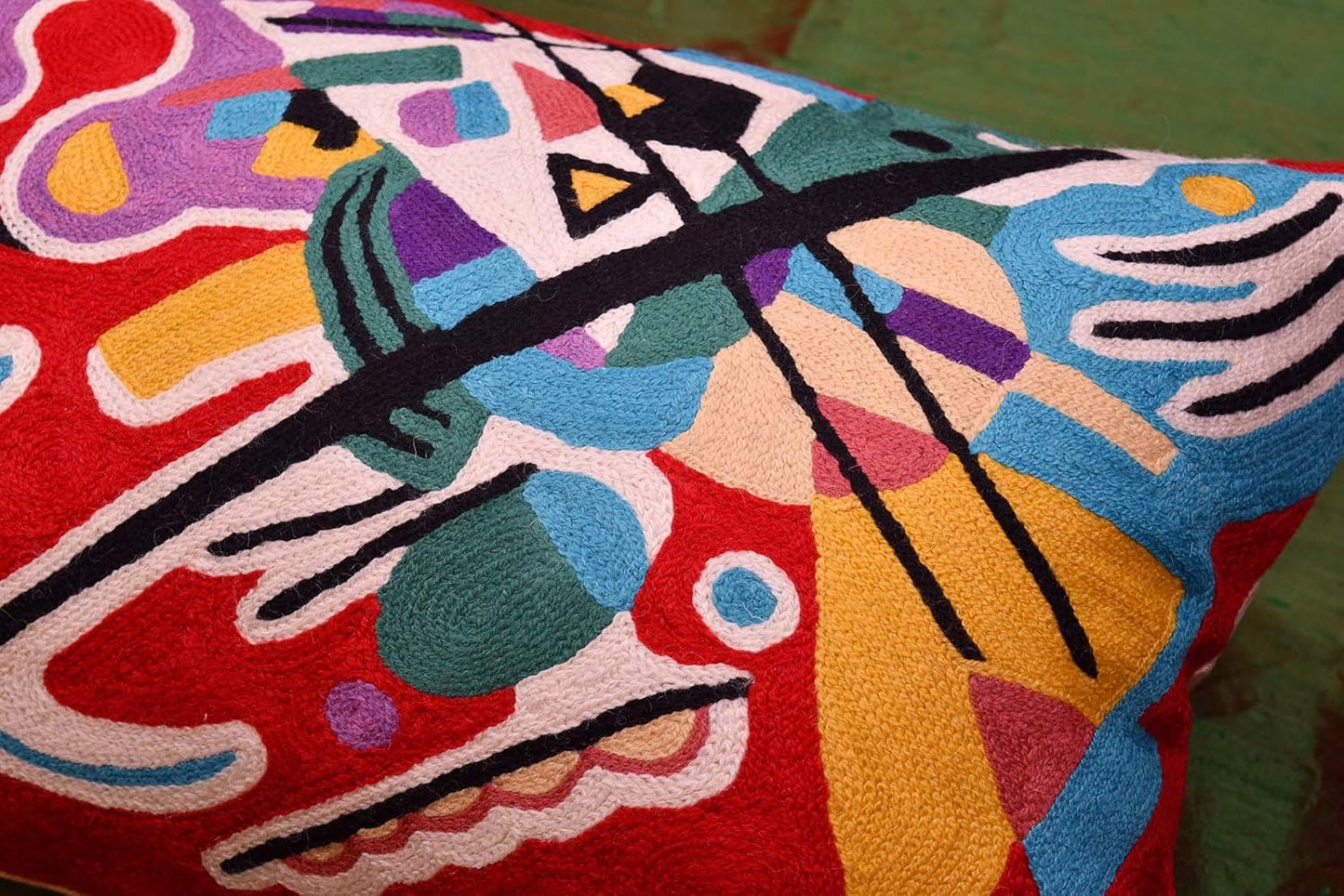 Lumbar Kandinsky Red Abstract Pillow Cover Modern Throw Pillowcase Modern Chair Cushion Red Contemporary Pillowsham Farmhouse Couch Cushions Hand Embroidered Wool Size 14x20