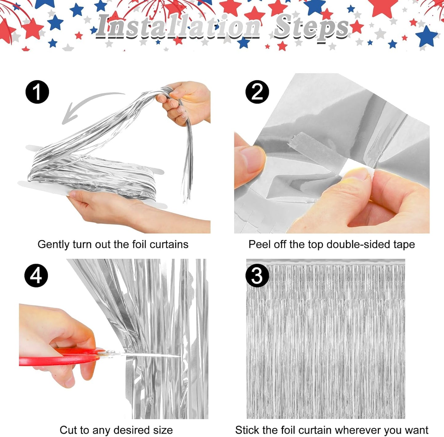 4 Pack Party Decorations, Metallic Silver Backdrop, Photo Booth Props Silver Curtains Tinsel Backdrop Foil Streamer, 21st Birthday Decorations Bachelorette Decor