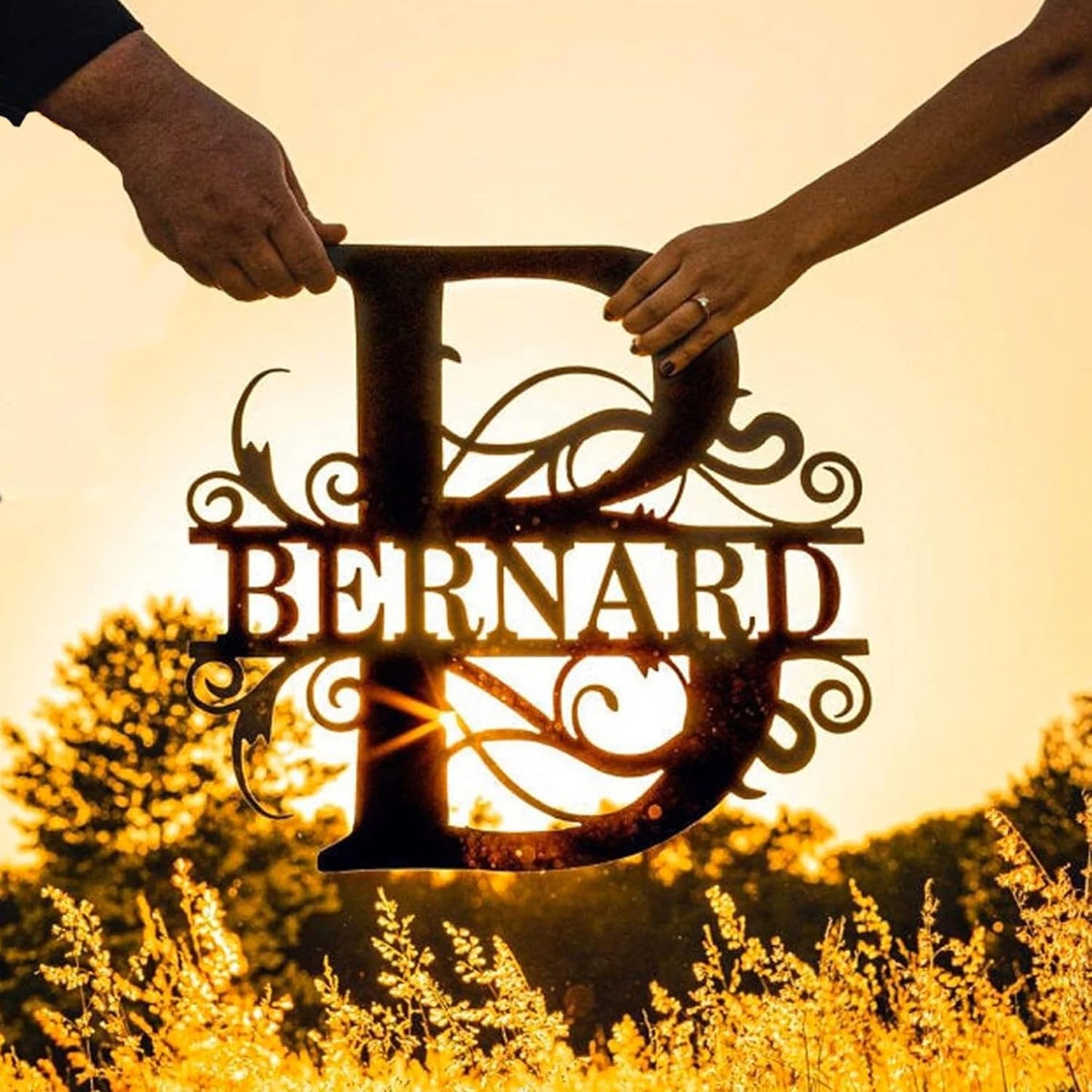 Custom Metal Last Name Monogram Sign – Personalized Wedding, Housewarming, or Outdoor Wall Decor