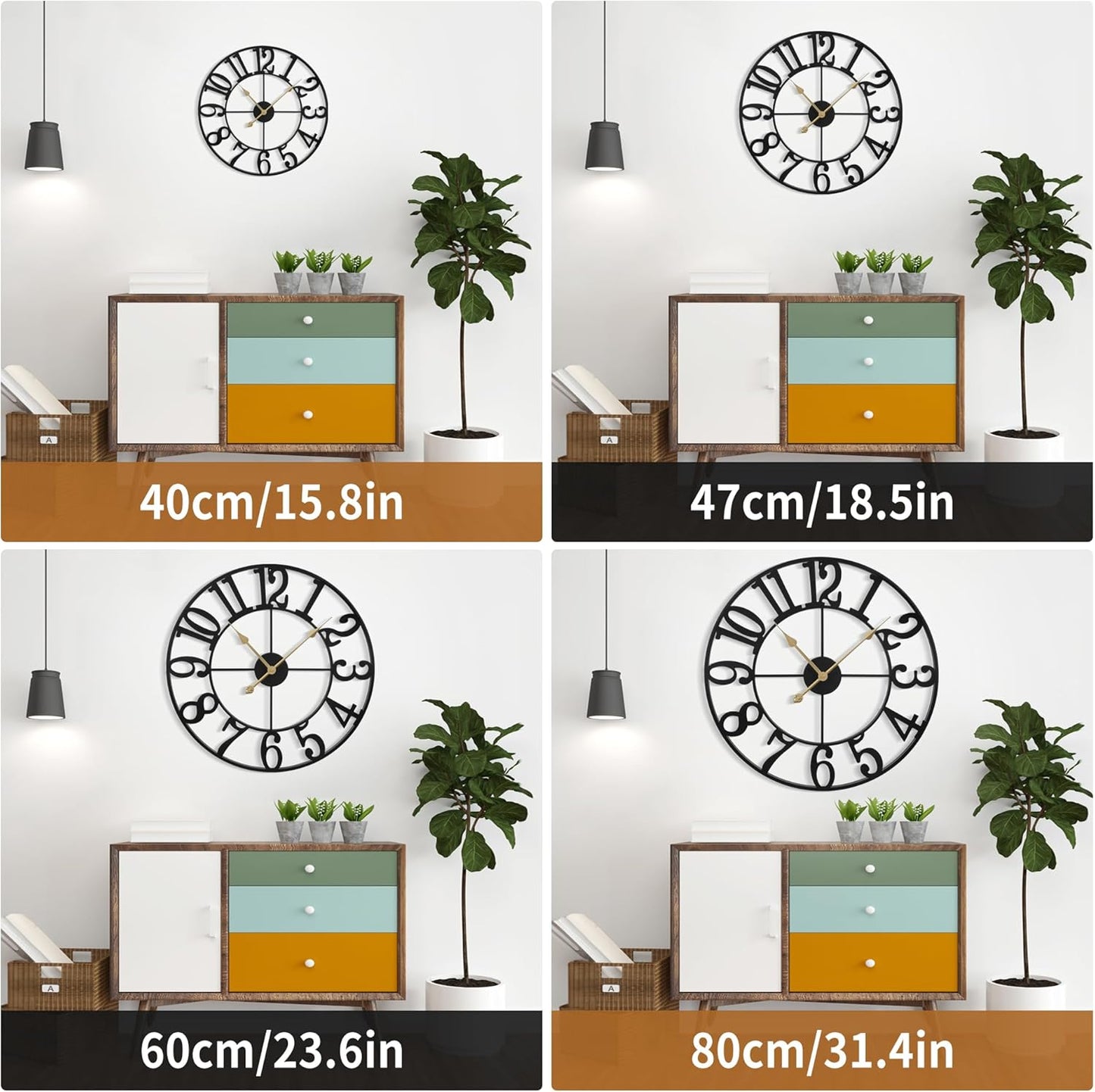 Large Wall Clock for Living Room Decor - 47cm/ 18 Inches Silent Non-Ticking Metal Wall Clocks Battery Operated, Vintage Decorative Modern Wall Clock for Bedroom, Office, Farmhouse Decor