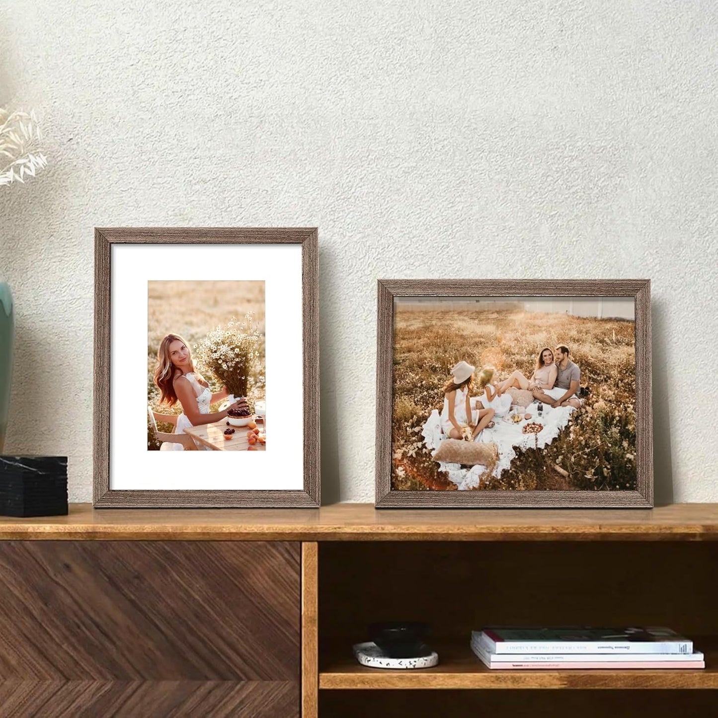 upsimples 8x10 Picture Frame, Natural Solid Wooden Picture Frames, Display 5x7 with Mat or 8 x 10 Without Mat, Wall or Tabletop, 1 Pack, Brown