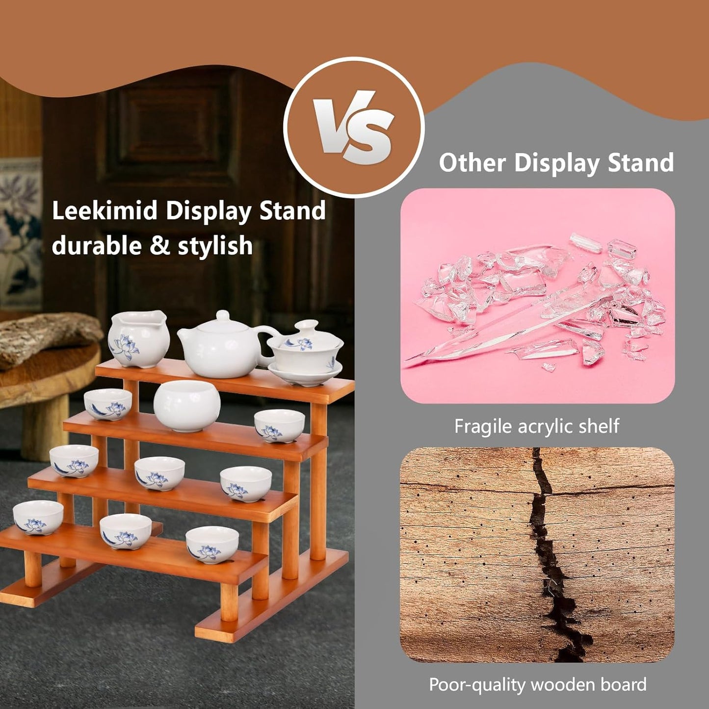 4 Tier Wooden Display Riser Stand Perfume Organizer, Dessert Table Display Set, Solid Wood Food Display Stands for Party, Bamboo Rustic Solid Wood Shelf for Cupcakes, Perfume, Cologne, Spiece