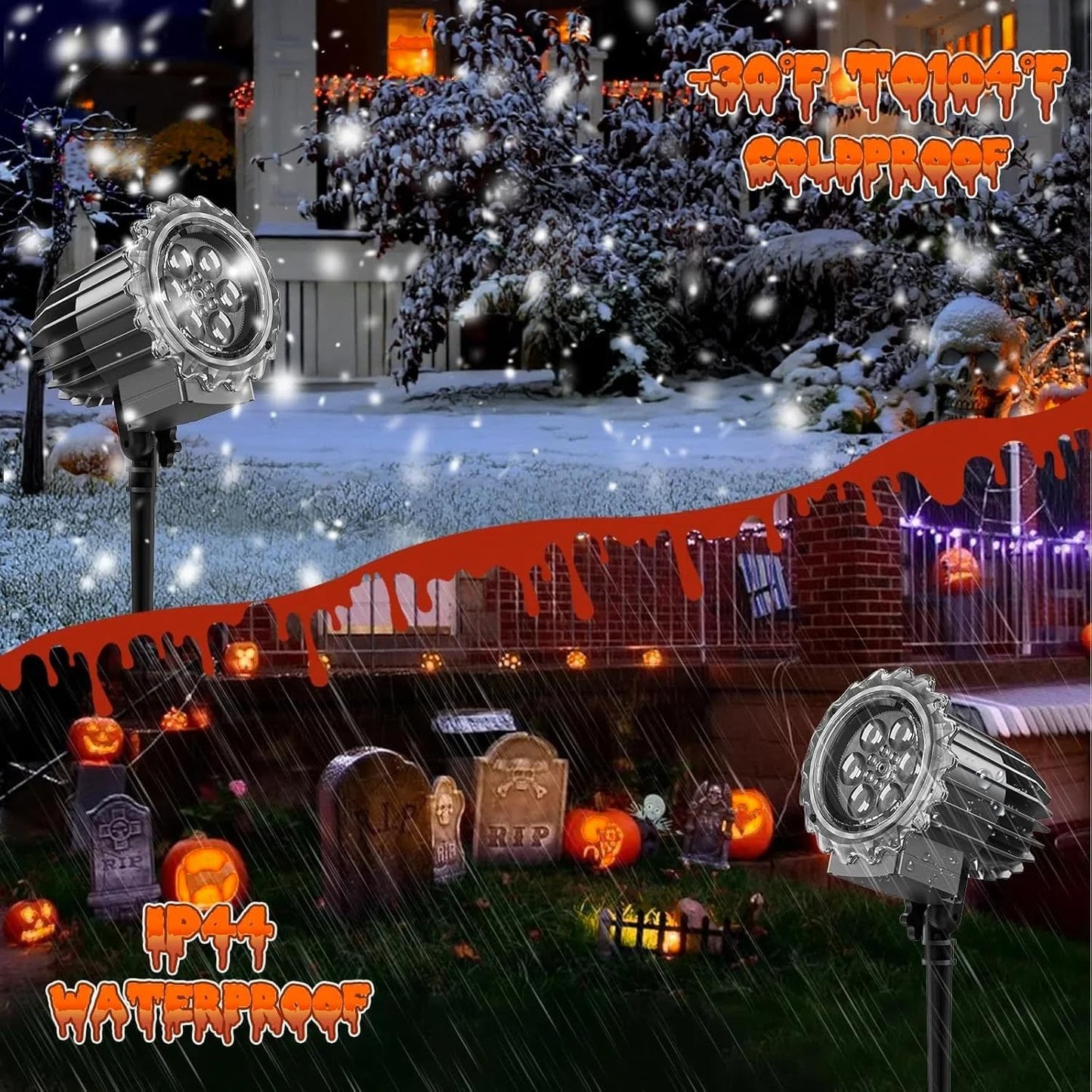 Halloween Projector Lights Outdoor,2025 Upgraded 3D HD Dynamic Skull Ghost Decorations Light,Waterproof Holiday Light,Terror Atmosphere Maker Night Light for Home Window Wall Halloween Decor