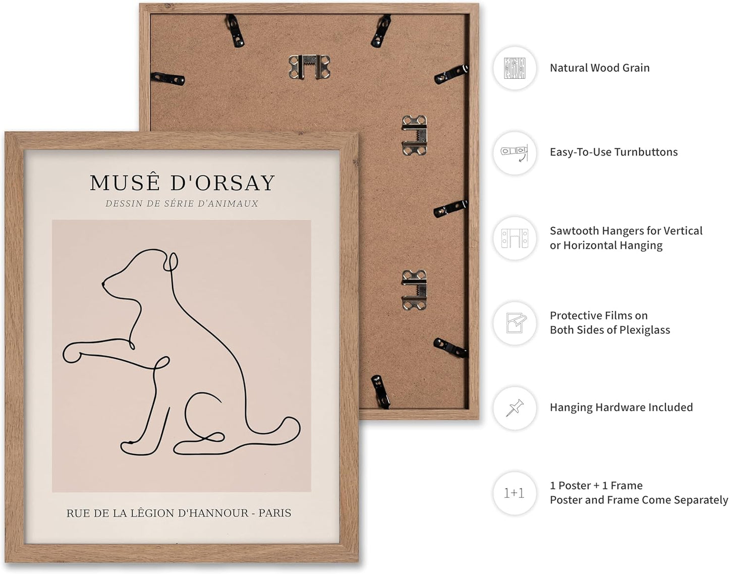 Poster Master Vintage Poster - Retro One Line Dog Drawing Print - Dog Art - Minimal Gift for Men, Women, Animal Lover - Abstract Wall Decor for Home, Office, Bedroom, 16x20 Beige Framed