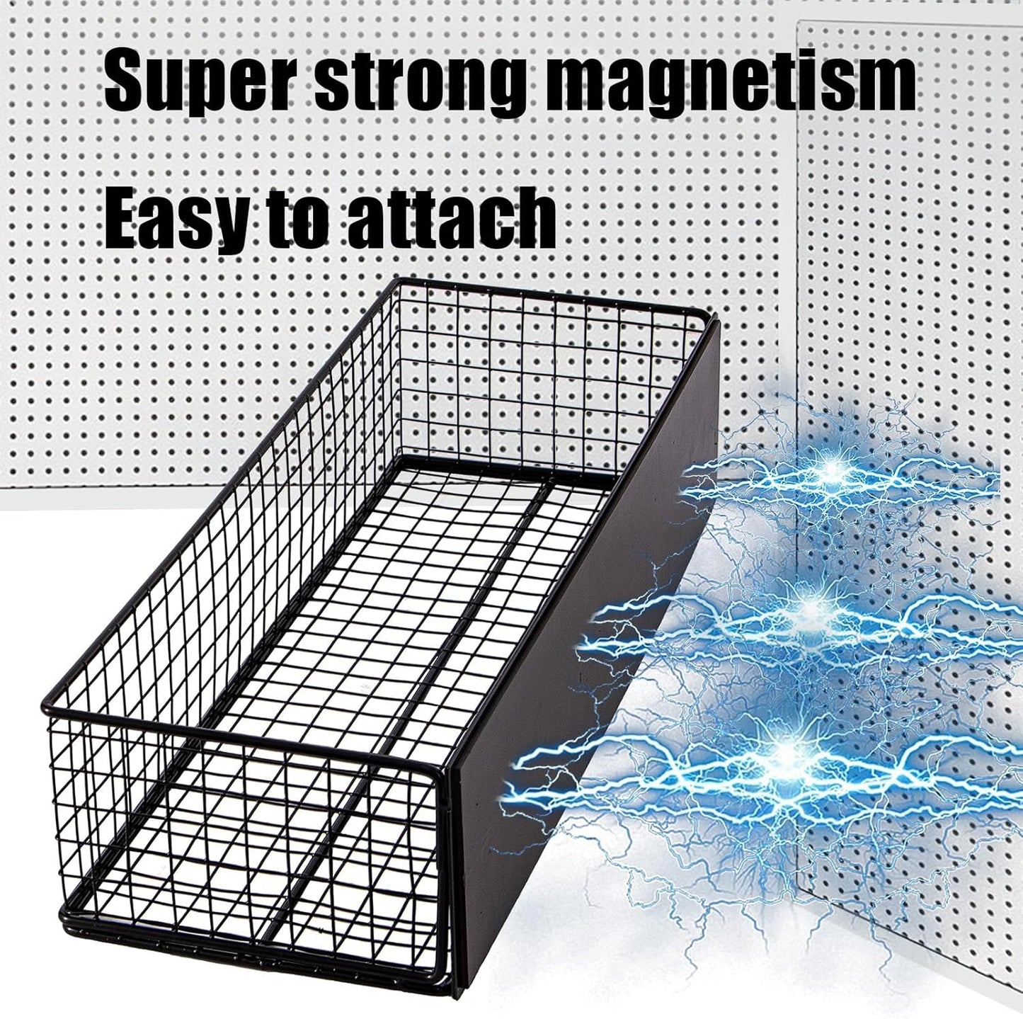 Magnetic Basket, Magnetic Shelf for Fridge,Magnetic Spice Rack Wire Mesh Magnetic organizer Holder Accessories for Office Kitchen Classroom Storage, Black-High, 13.77" x 5.11" x3.26"