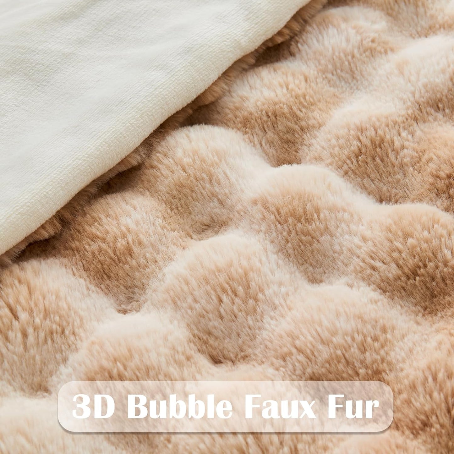 NEWCOSPLAY Faux Fur Twin Blanket Tie-dye Beige Luxury Fluffy Thick Warm Bubble Blanket for Couch Sofa Bed 700GSM (Tie-dye Beige, Twin(60"x80"))