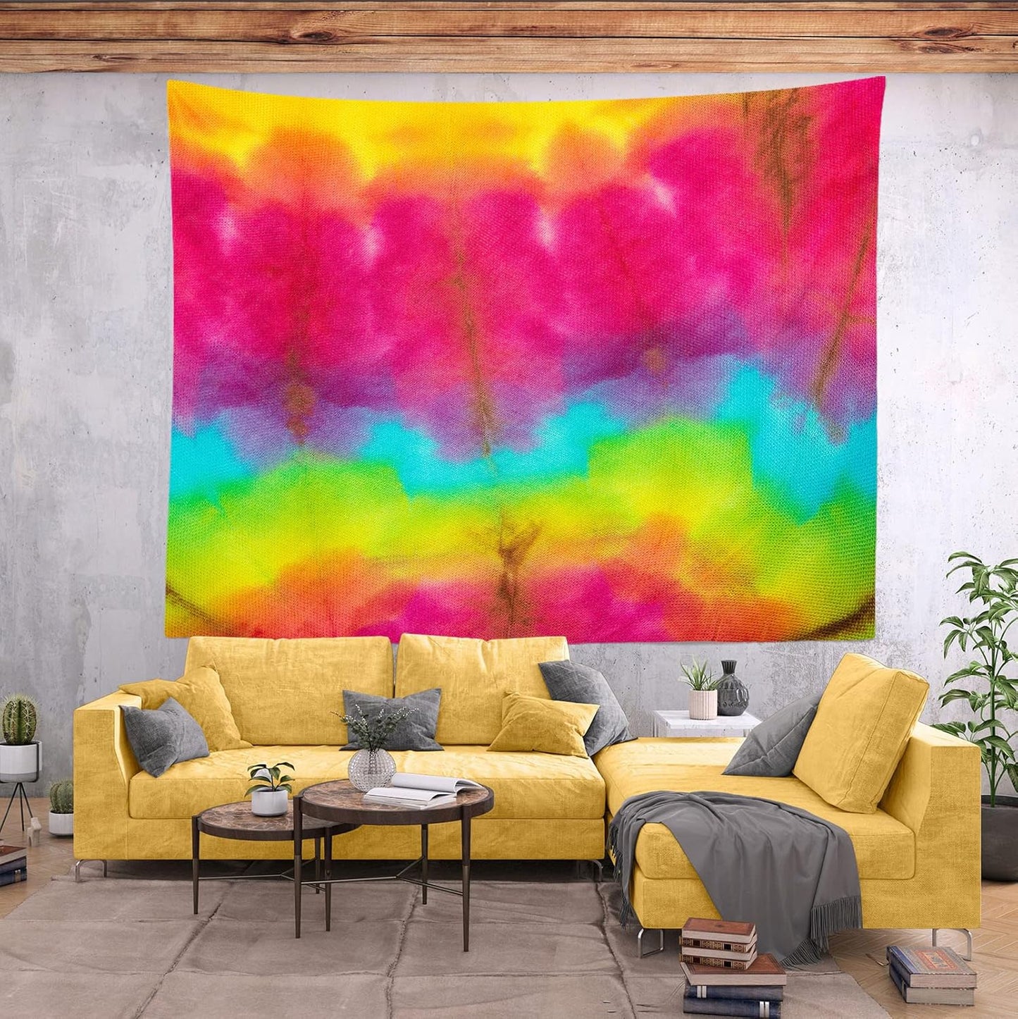 BELECO Tie Dye Tapestry Wall Hanging 70x47 Inch Fabric Tie Dye Color Texture Background Tapestry Groovy Sign Rainbow Tapestry Hippie Tie Dye Tapestries for Bedroom Living Room Dorm Decor