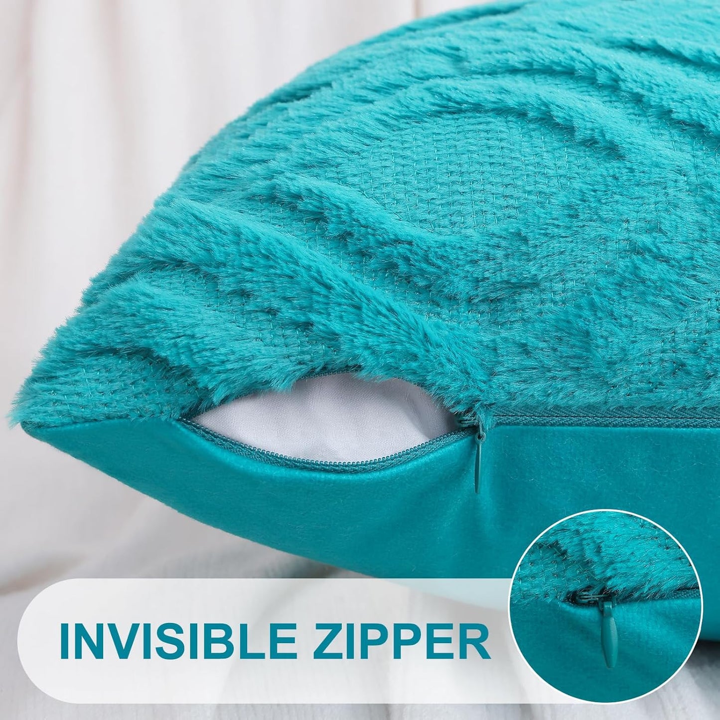 decorUhome Fall Throw Pillow Covers 12x20 Inch Set of 2, Soft Plush Decorative Faux Fur Turquoise Solid Couch Pillow Covers, Accent Farmhouse Neutral Lumbar Euro Pillow Cases for Sofa Bed Living Room