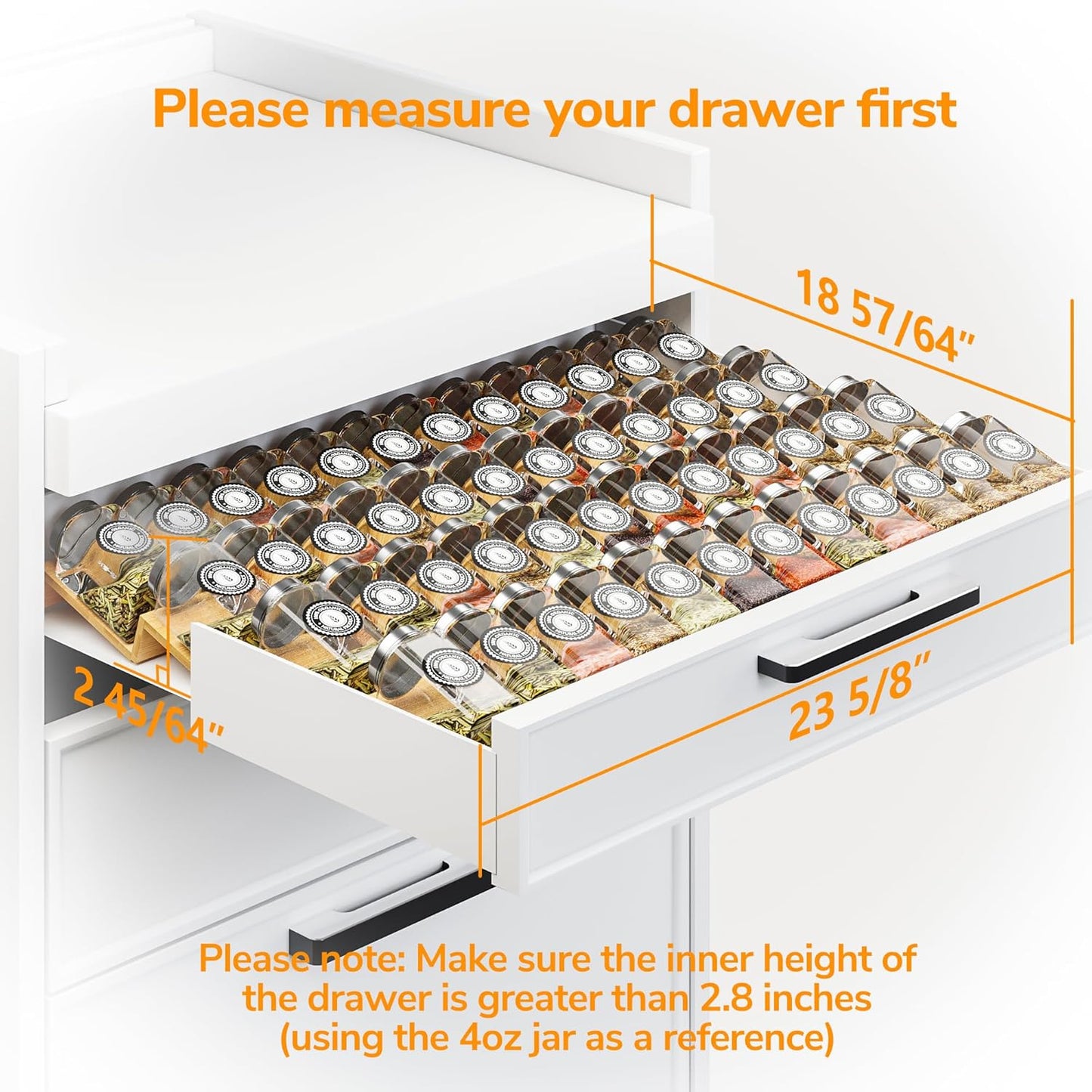 AMBIRD Bamboo Spice Drawer Organizer with Non-slip Mat,4 Tier - 2 Set Jar Spice Rack Tray From 12''to 24'',Hold up 48 Jars Seasoning Organizer for Kitchen,Cabinet,Drawers,Countertop