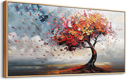 hyidecorart Wood Framed Prints Textured Pictures Abstract Wall Decor For Living Room Canvas Wall Art For Office Bedroom Decor Tree Panoramic Landscape Wall Paintings Artwork Modern Hotel Decoration