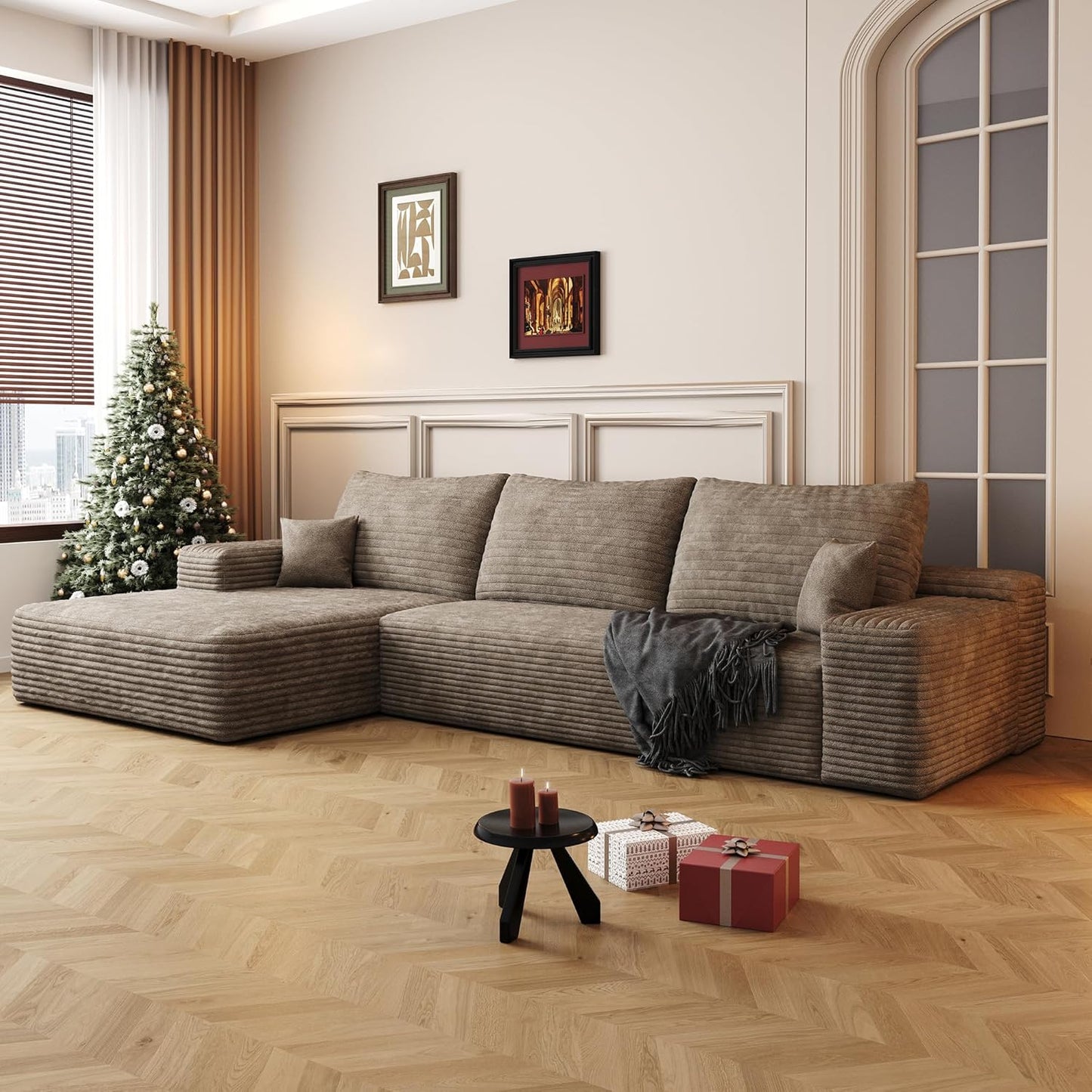 108" Sectional Couches for Living Room Modern Modular Sofa with L-Shape Couchs Upholstered Boneless Couch Deep Seat Sectional Couch with Chaise (Camel, Left Facing Chaise+2Seaters)