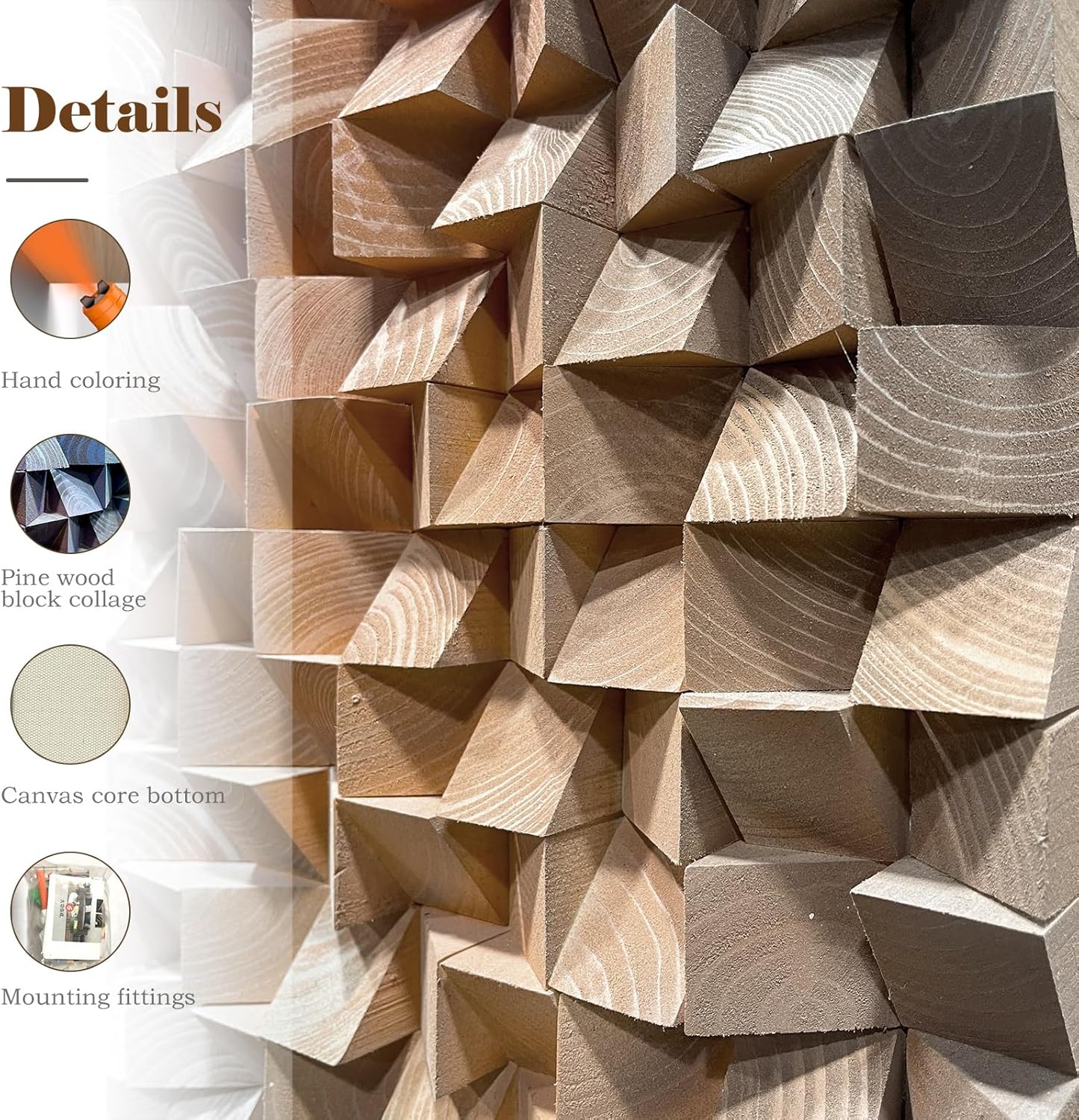 LIUZEYUE - 3D Wood Wall Art Decor Hand Crafted Wooden Blocks | Geometric Sculpture Art Modern Home Office Wall Art Easy Installation 23.6"x47.2"