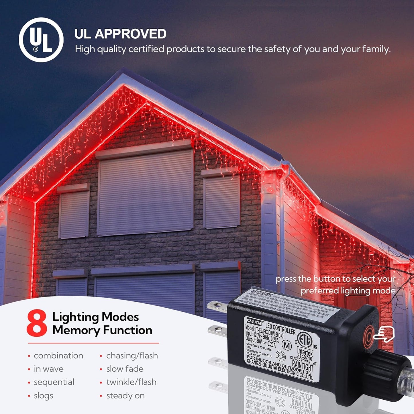 Hopolon 33FT 360L LED Icicle String Lights - Outdoor, Waterproof, 8 Modes, With 60 Drops - Curtain Lights for Indoor/Outdoor Decorations (Red)