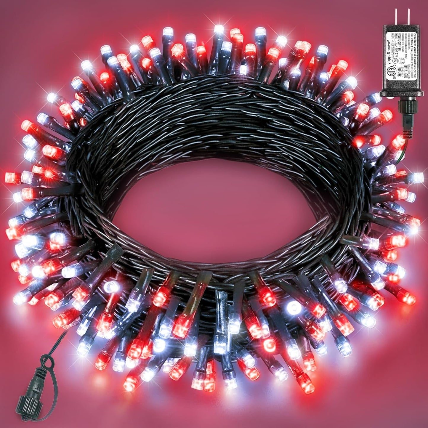 Christmas Lights Outdoor 40FT 120 LED, Green Wire Christmas Tree Lights Waterproof, 8 Modes & Timer, Connectable String Light for Indoor Bedroom Yard Patio Party Xmas Decorations, Red White