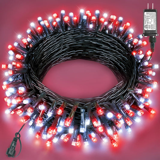 Christmas Lights Outdoor 40FT 120 LED, Green Wire Christmas Tree Lights Waterproof, 8 Modes & Timer, Connectable String Light for Indoor Bedroom Yard Patio Party Xmas Decorations, Red White