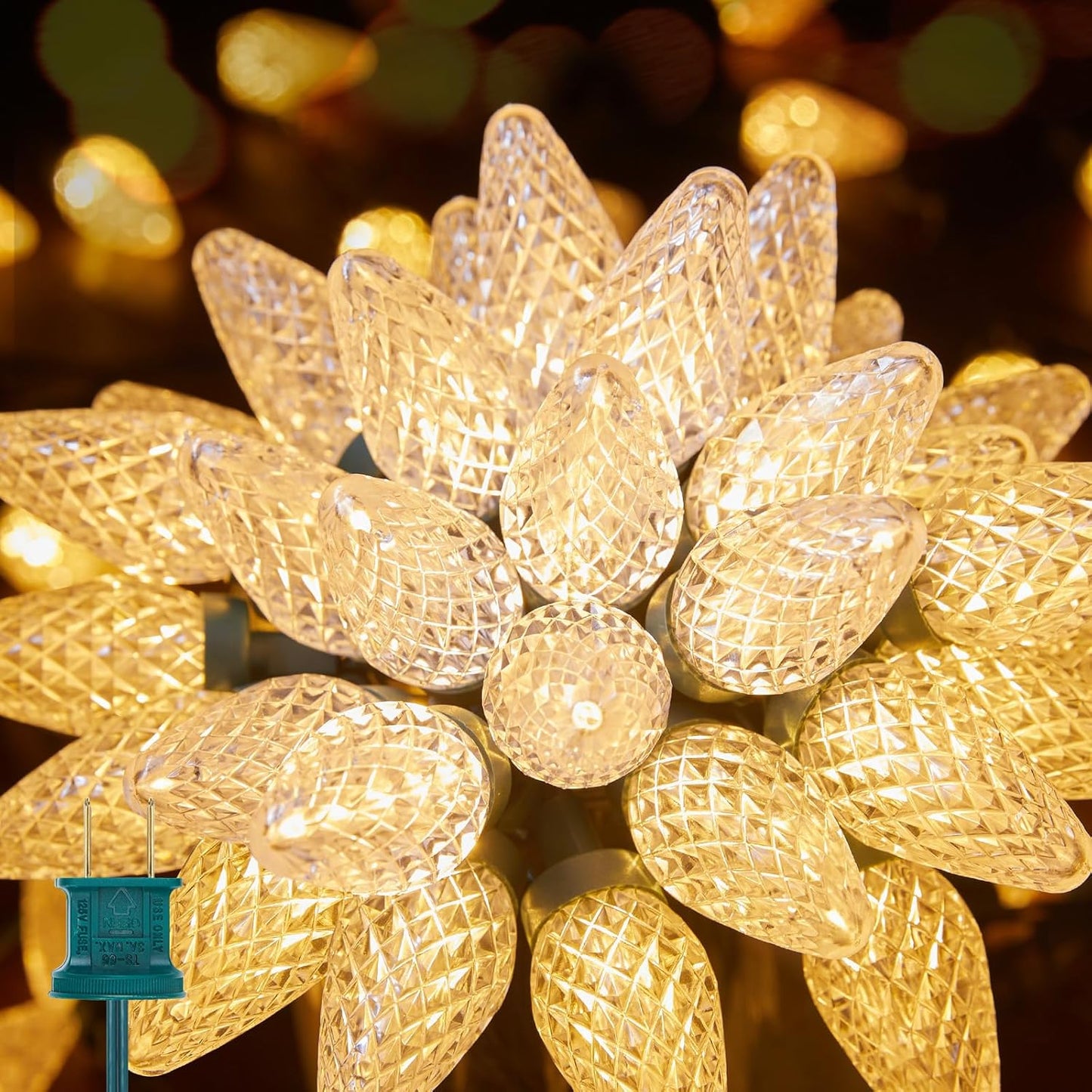 Brightown C9 LED Christmas String Lights, 33ft 50 LED Waterproof Strawberry String Lights, Plug-in Extendable Green Wire Lights String for Outdoor Indoor Patio Party Decoration, (Warm White)