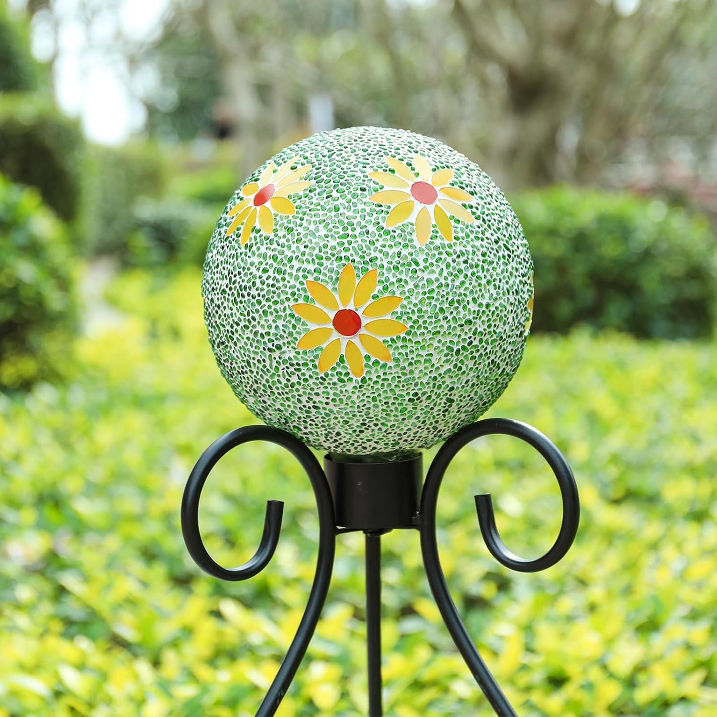 VCUTEKA Gazing Ball, 8" Glass Gazing Balls Sphere for Garden Lawn Outdoor Ornament Yard Decorative, Daisy