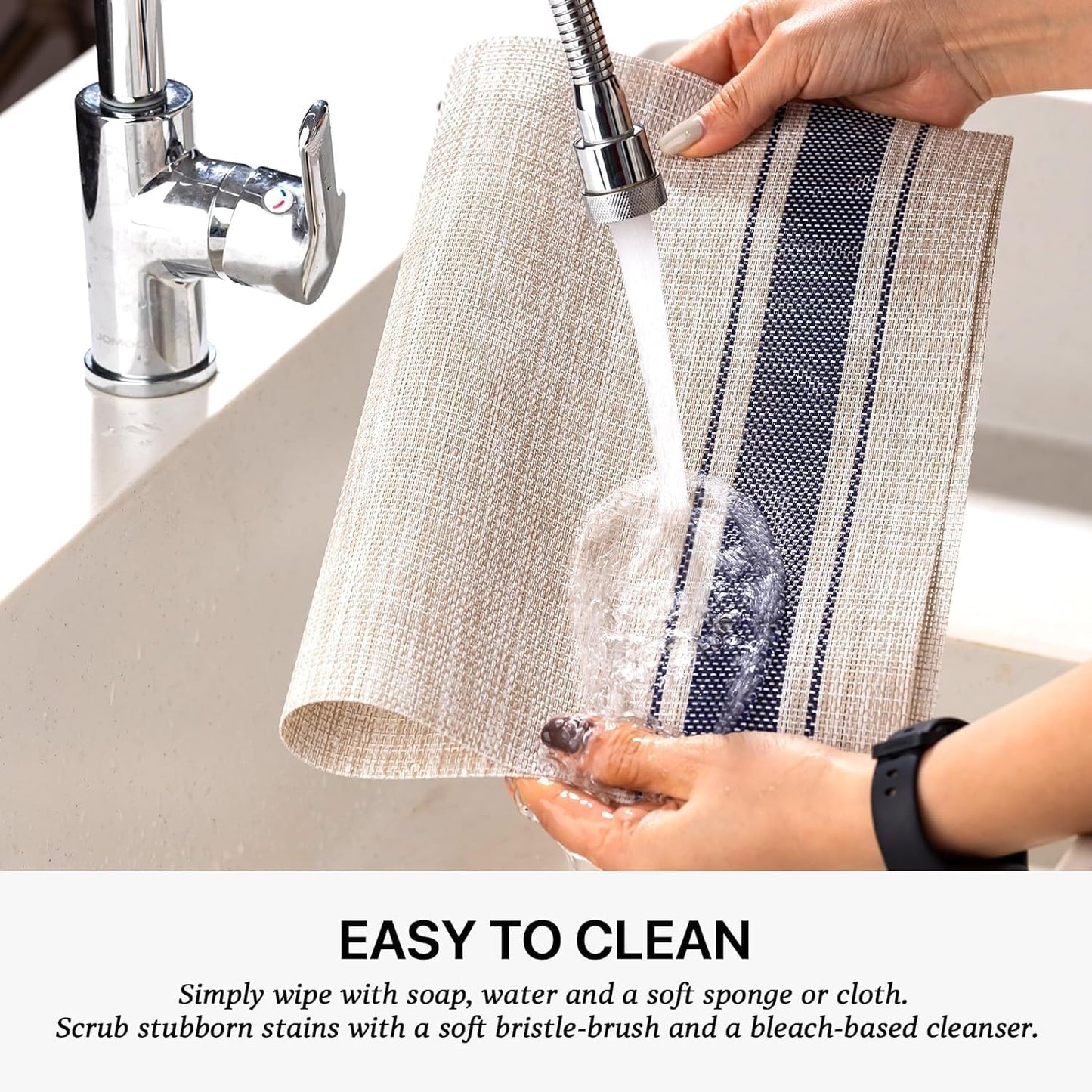 LEXMORE PlaceMats Set of 12 Vinyl/Plastic Woven Place Mats for Kitchen Table Indoor/Outdoor Washable PlaceMat Wipeable Dining Table Mats(Blue Skyline)