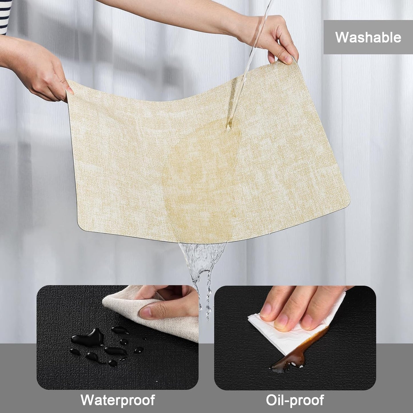 Myir JUN Dual Sided Faux Leather Placemats Set of 6 Indoor/Outdoor Square Non-Slip Washable Table Mats (Cream-White Black, Set of 6)