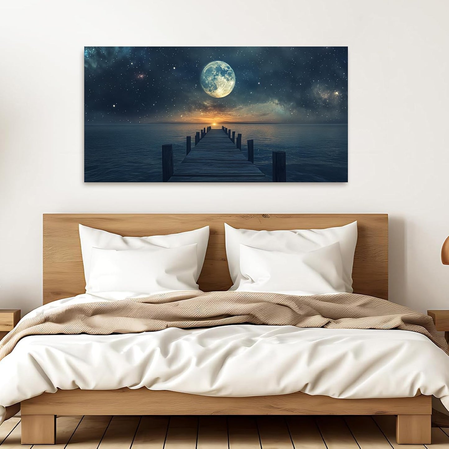 Canvas Wall Art Decor Modern Wall Art Pictures for Living Room Landscape Coastal Wall Art Artwork for Walls Natural Blue Wall Decor Art Prints Star Moon Art Work for Home Office Wall Decor 20" x 40"