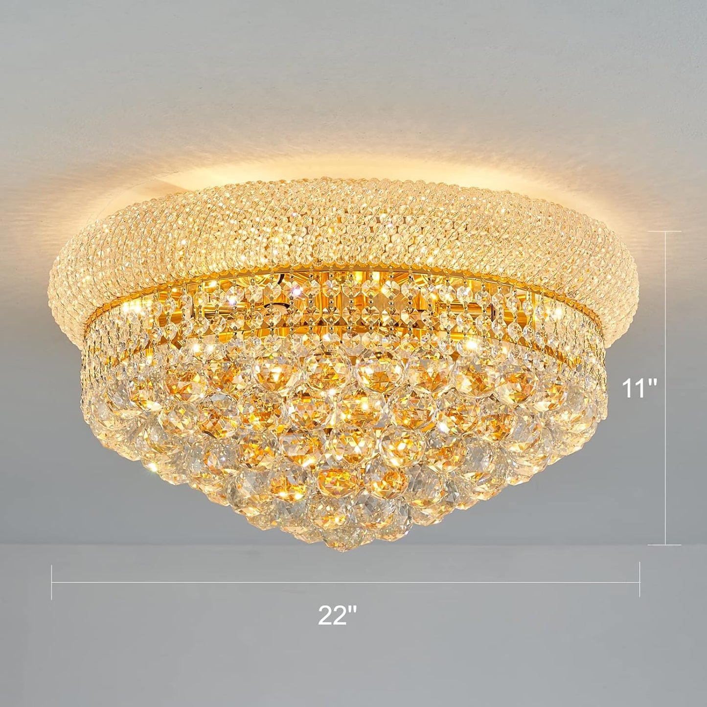 9-Light Crystal Flush Mount Chandelier Ceiling Light Fixture for Living Room Dining Room Bedroom Foyer Entryway Hallway Closet Bathroom (Gold D22)