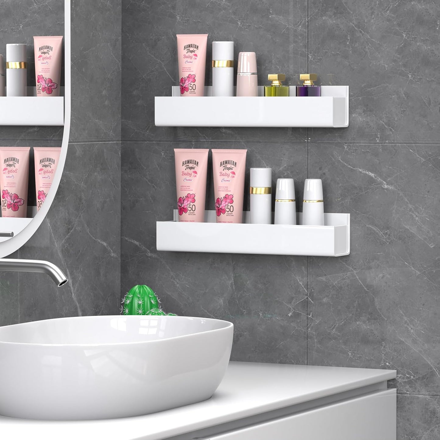 PMMASTO Adhesive Acrylic Spice Rack Organizer for Wall with Nano Double Sided Tape, Spice Shelf Organization for Kitchen Cabinet Door/Pantry Door, Wall Mount Seasoning Rack (White-2 Pack)