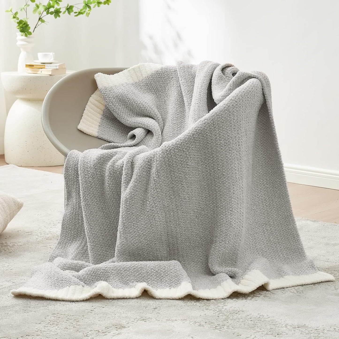 Snuggle Sac Heather Grey Throw XL Blanket for Couch, Super Soft Warm Blankets Cozy Knit Fuzzy Microfiber Throws Dupes for Sofa, Bed, Camping, Picnic, Heather Grey, 50x70 inches