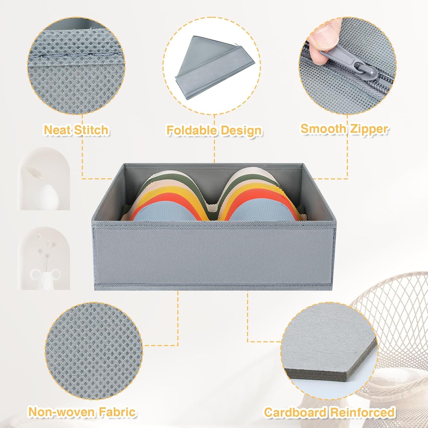 DIMJ Drawer Organizer 15 Pack - Foldable Baby Clothes Storage & Dresser Organizer for Nursery, Bedroom, Closet - Nursery Organization Dresser Dividers for underwear, Sock,Bra, Belt, Tie, Gray